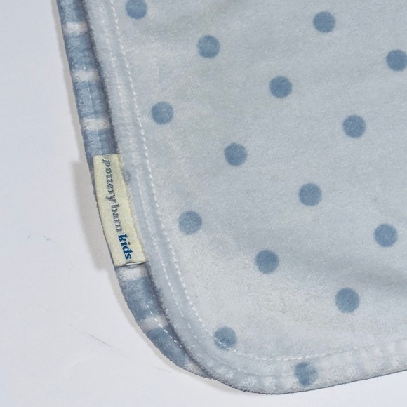 Pottery Barn Kids Blue Dot & Stripe Chamois Plush Baby Blanket 30x38 NO Monogram - Picture 2 of 5
